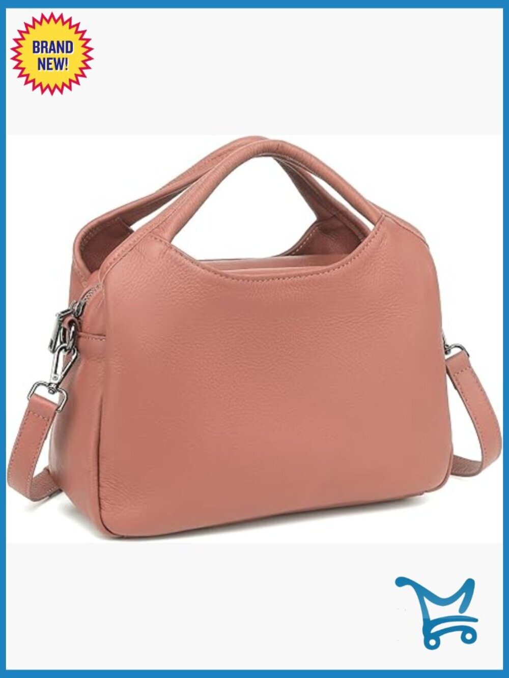 Genuine Leather Hobo Tote with Detachable Strap, 5 Compartments